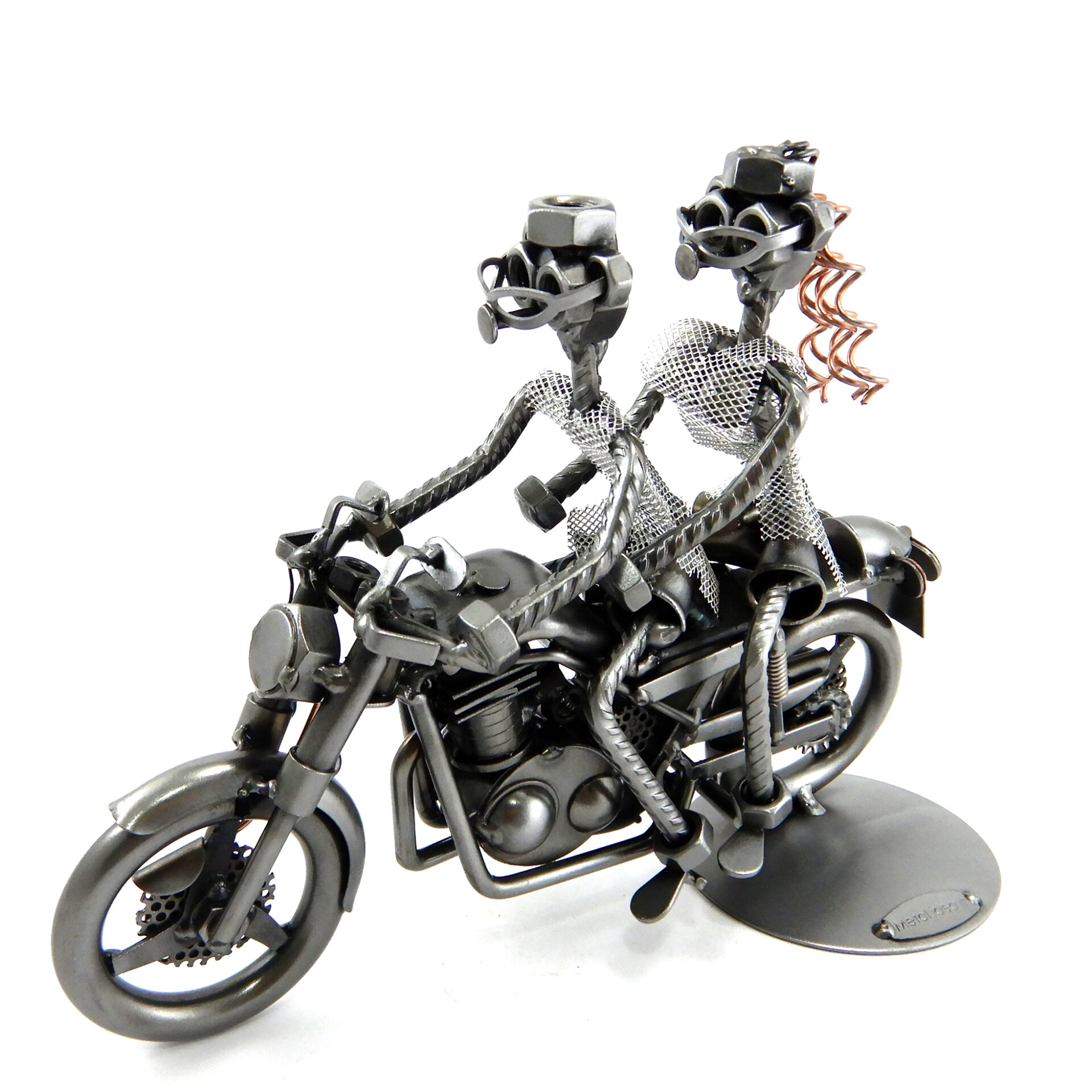 SCULTURA COPPIA SU MOTO DA CORSA - immagine 2