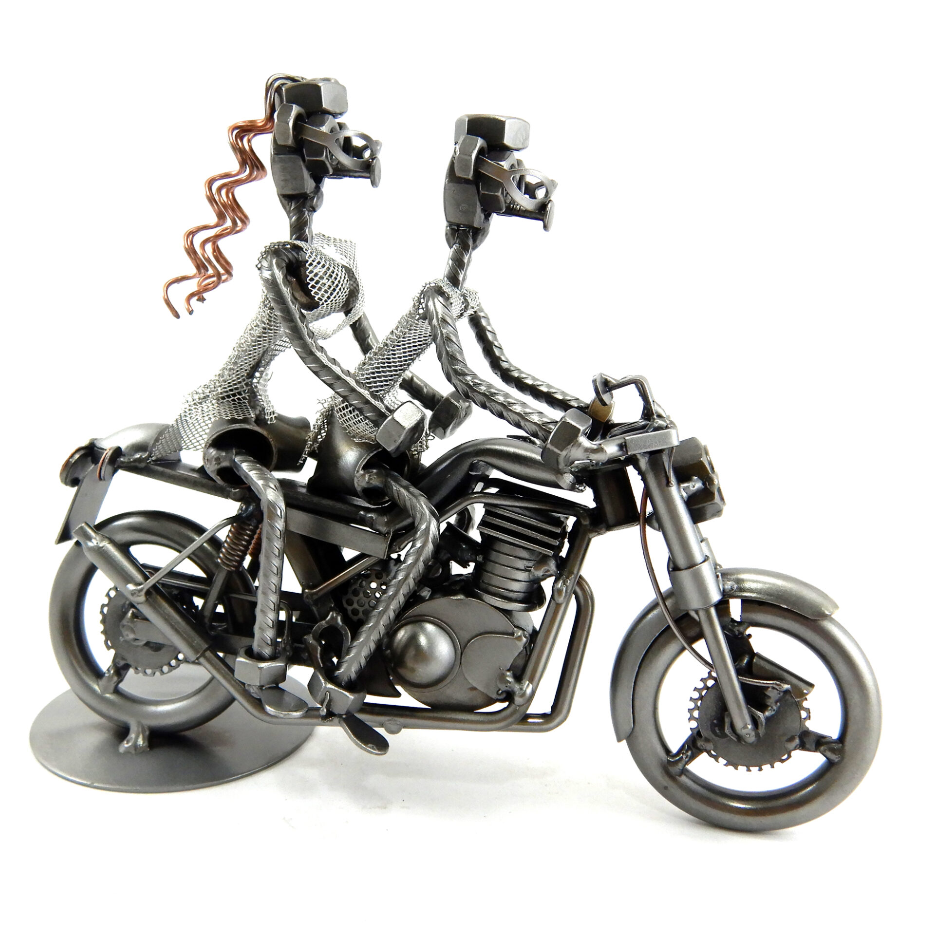 SCULTURA COPPIA SU MOTO DA CORSA - immagine 4