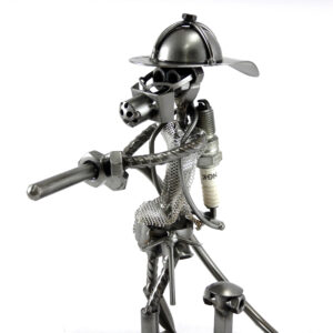 SCULTURA POMPIERE VIGILE DEL FUOCO METAL IDEA.IT