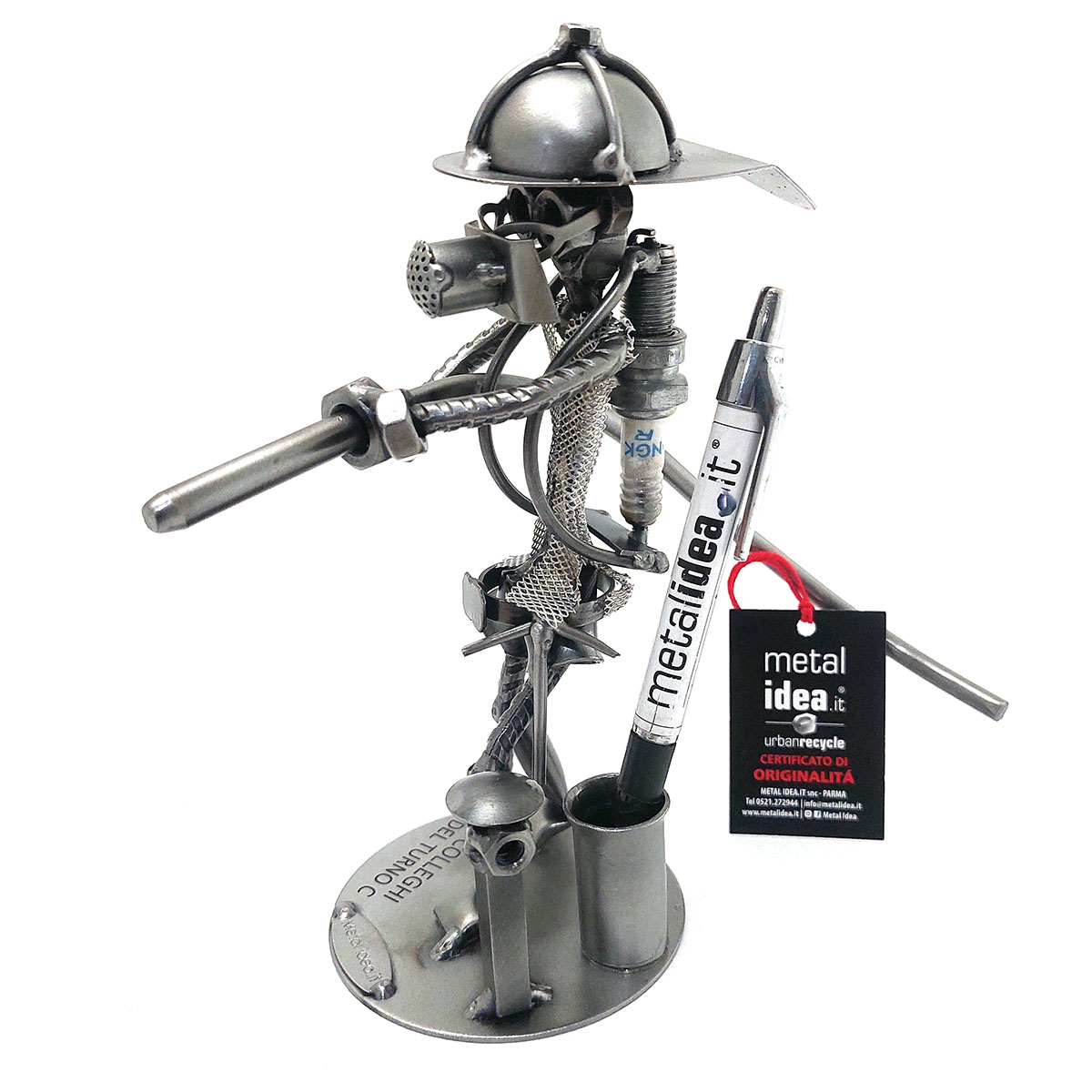 pompiere con incisione e porta penna metal idea.it