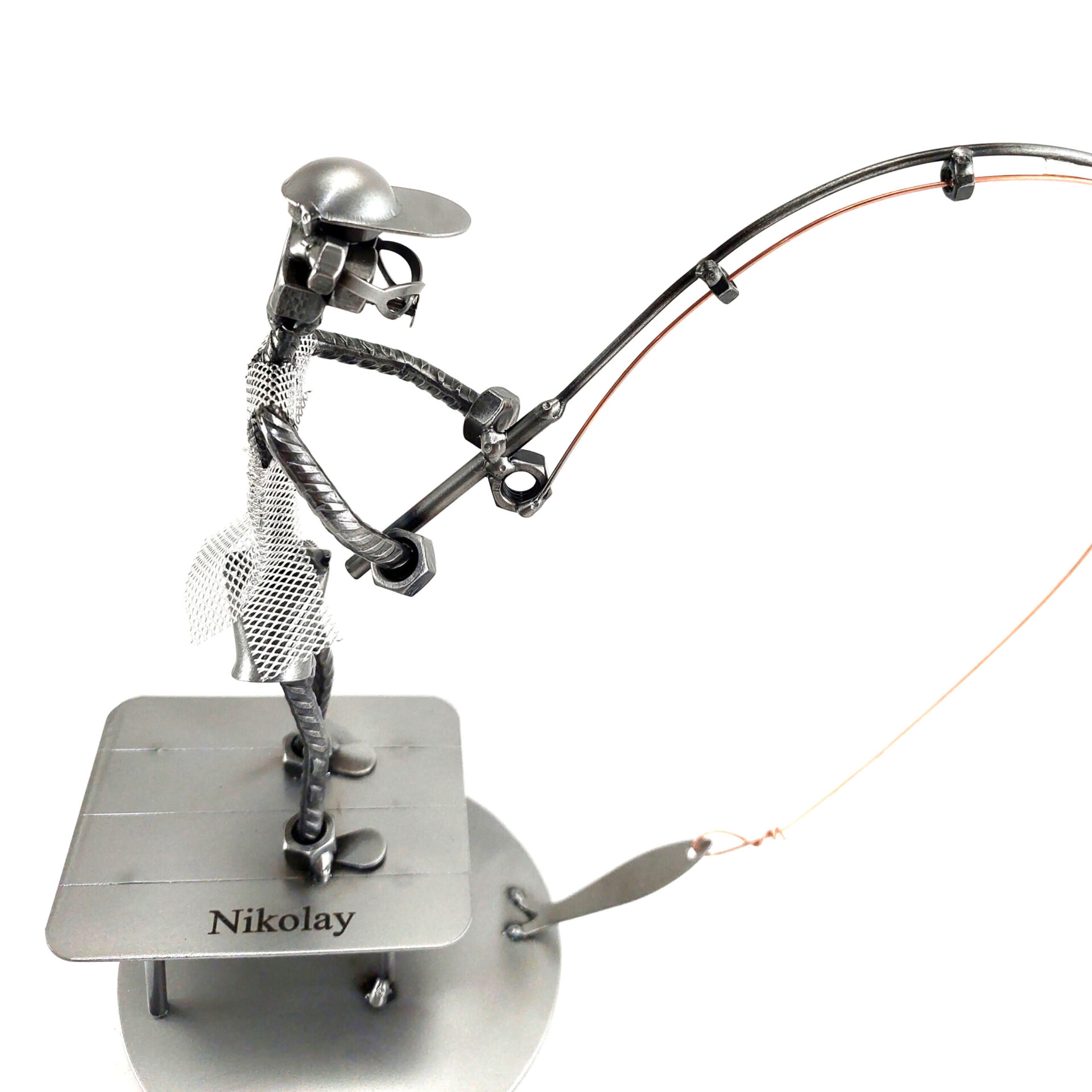 pescatore con incisione metal idea.it