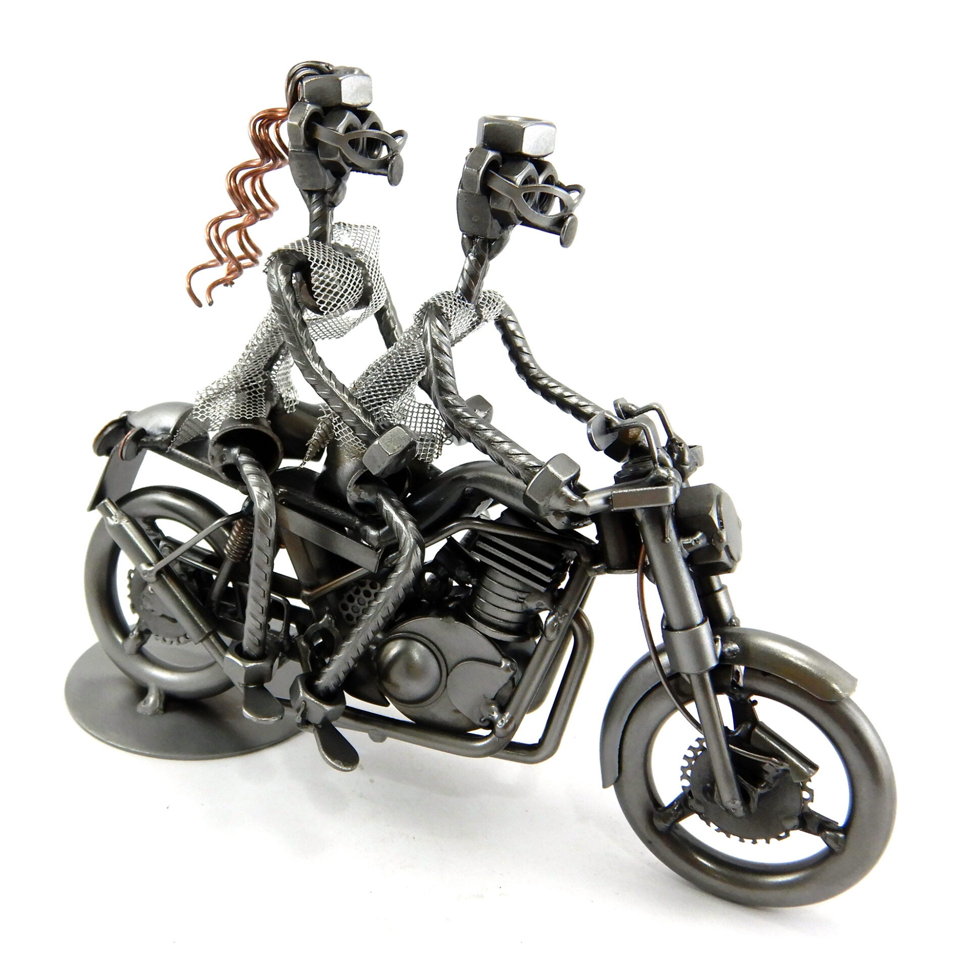 SCULTURA COPPIA SU MOTO DA CORSA - immagine 3