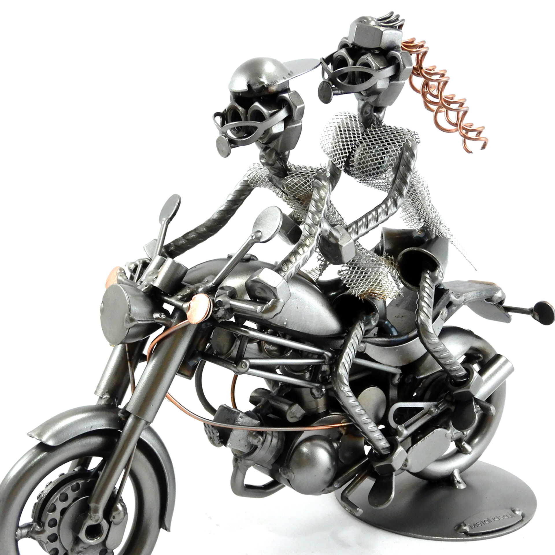 SCULTURA COPPIA SU MOTO TIPO DUCATI MONSTER - immagine 2