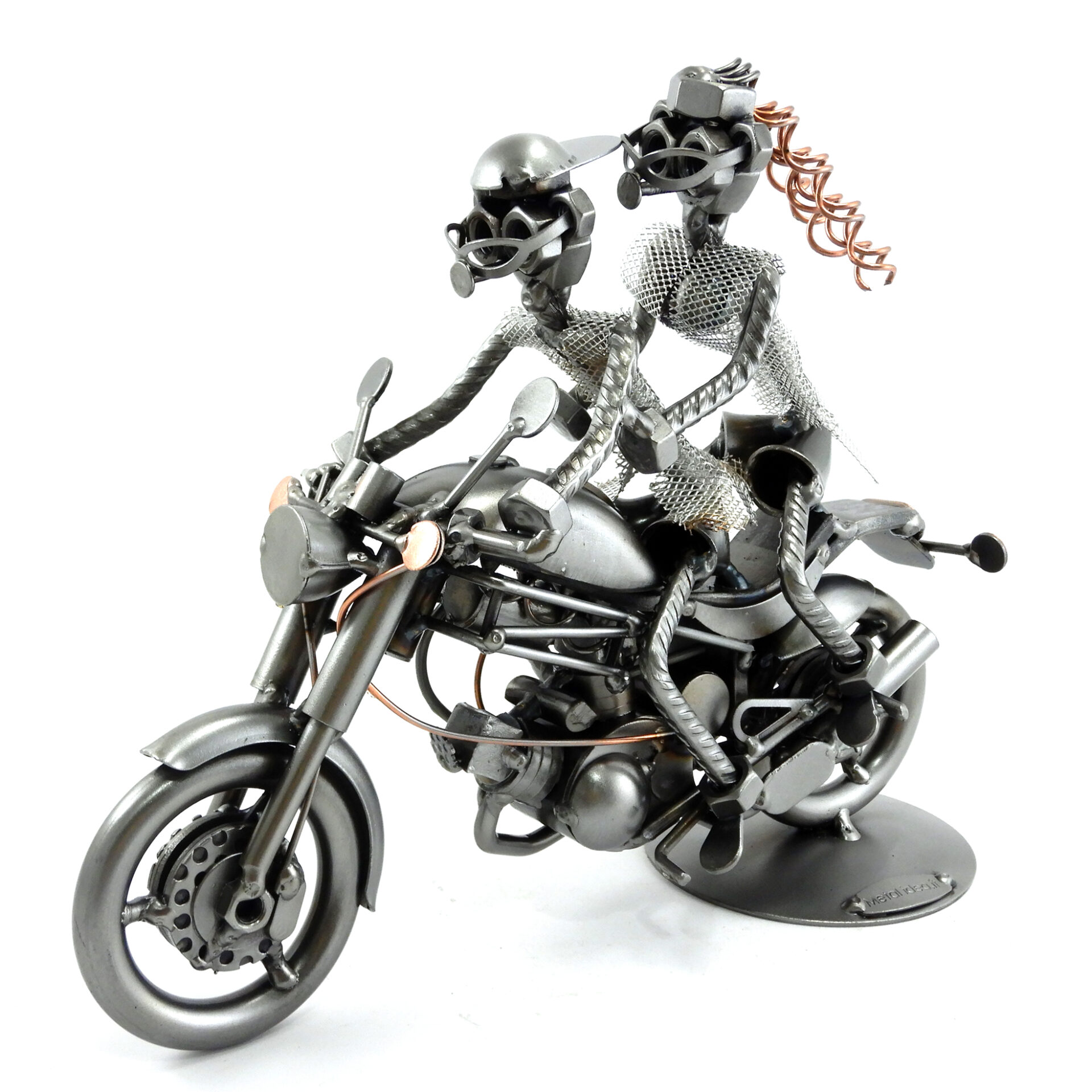 SCULTURA COPPIA SU MOTO TIPO DUCATI MONSTER - immagine 3