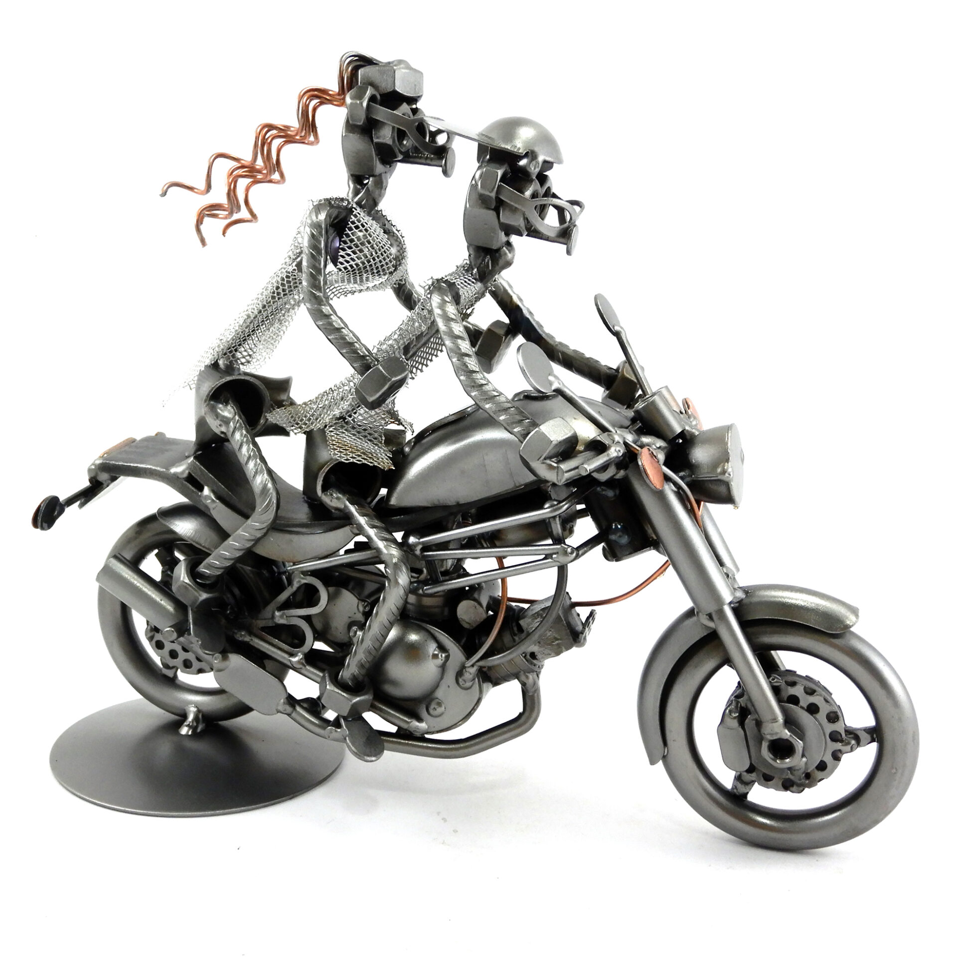 SCULTURA COPPIA SU MOTO TIPO DUCATI MONSTER - immagine 4