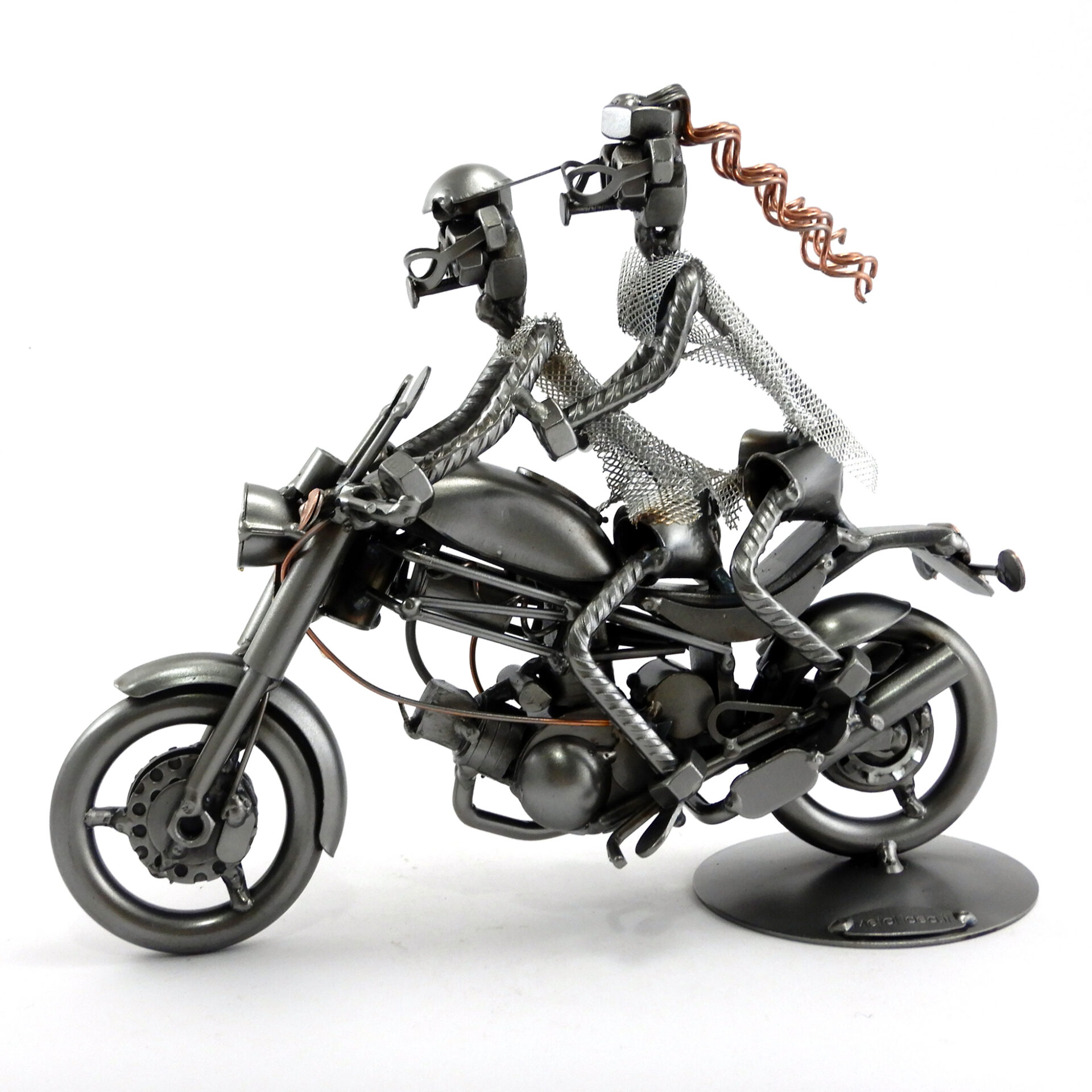 SCULTURA COPPIA SU MOTO TIPO DUCATI MONSTER - immagine 6