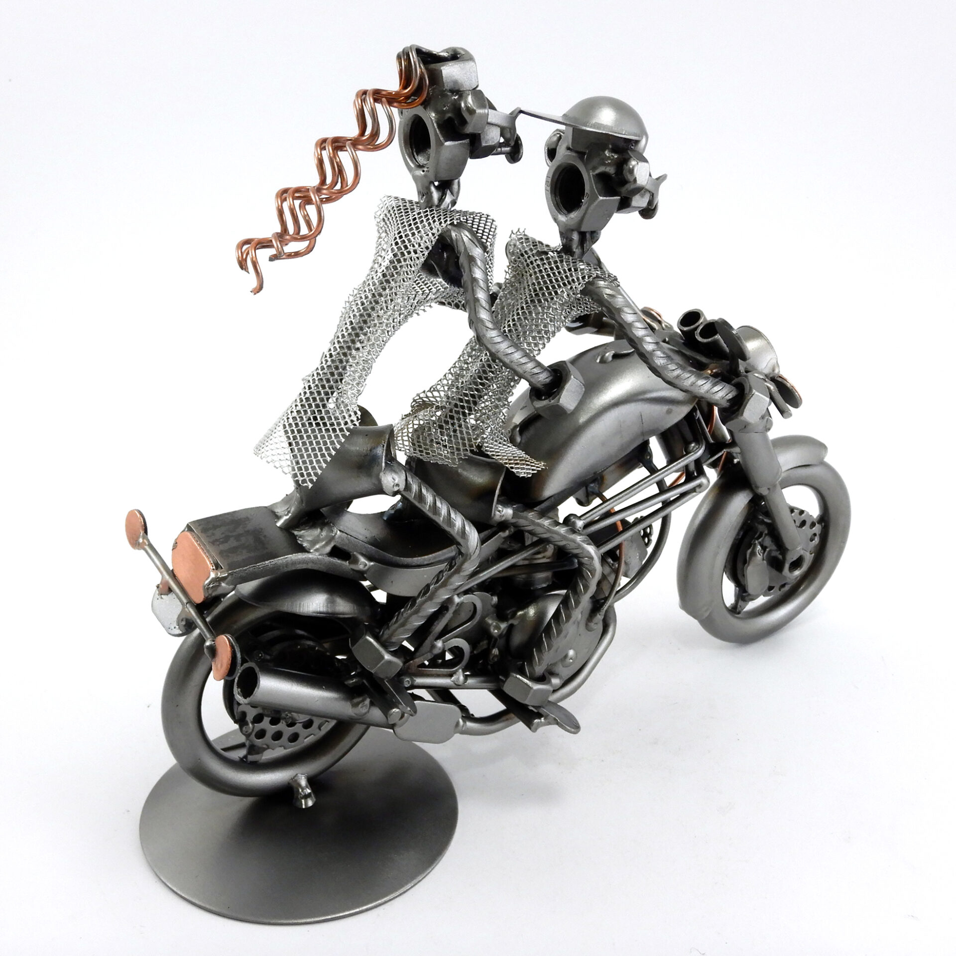 SCULTURA COPPIA SU MOTO TIPO DUCATI MONSTER - immagine 7