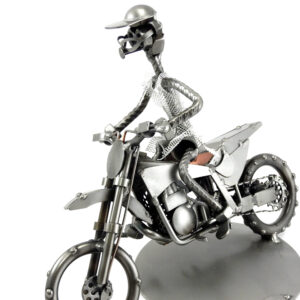 SCULTURA MOTOCICLISTA SU MOTOCROSS METAL IDEA.IT