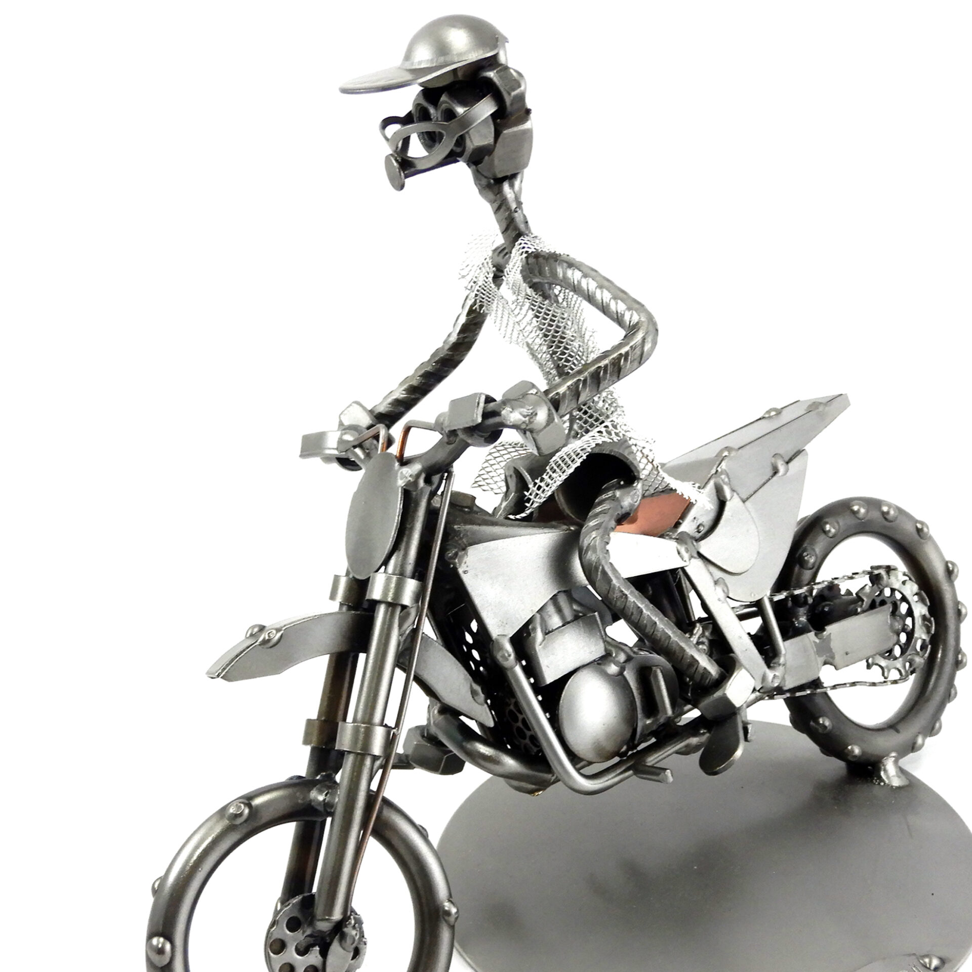 SCULTURA MOTOCICLISTA SU MOTOCROSS METAL IDEA.IT